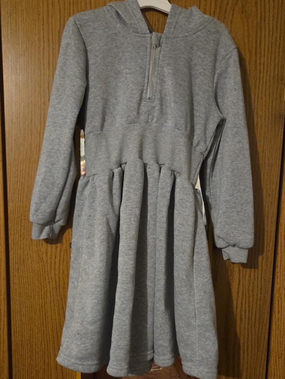 SHEIN Gray Hooded Zip-Neck Sweatshirt Dress